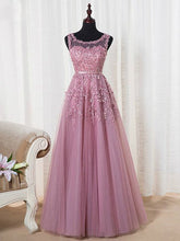A-Line/Elegant Sleeveless Scoop Floor-Length Tulle Beading Prom Dresses