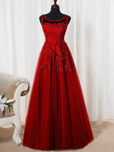 A-Line/Elegant Sleeveless Scoop Floor-Length Tulle Beading Prom Dresses
