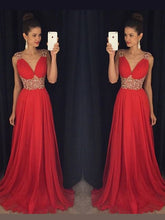 A-Line/Elegant Sleeveless V-neck Beading Floor-Length Chiffon Prom Dresses