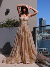 A-Line/Elegant Spaghetti Straps Sequins Sleeveless Ruffles Prom Dresses