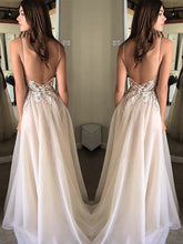 A-Line/Elegant Spaghetti Straps Sleeveless Applique Chiffon Prom Dresses