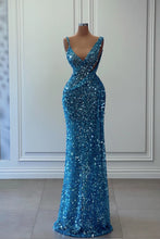Off The Shoulder Sleeveless Mermaid Long Prom Gown with Sequins