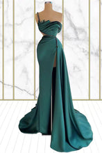 One Shoulder Emerald Rhinestone Mermaid Prom Dress With Split