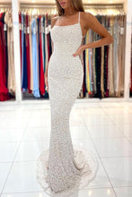 Spaghetti Straps Sequins Mermaid Prom Dress with Open Back