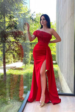 Split Front One Shoulder Mermaid Gown with Sequins and Lace Appliques