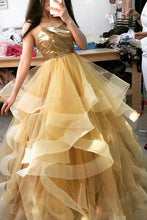 Spaghetti-straps Gold Long Prom Dress, Sweet 16 Dance Dress GJS730
