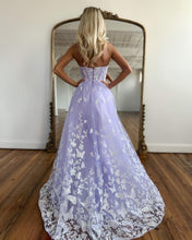 Amazing Long Lilac A-line Sweetheart Strapless Prom Dress With Lace