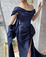 Amazing Long Navy Off-the-shoulder Mermaid Prom Dress With Slit