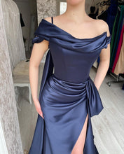 Amazing Long Navy Off-the-shoulder Mermaid Prom Dress With Slit