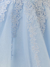A-Line Spaghetti-Straps Sky Blue Lace Homecoming Dress With Appliques