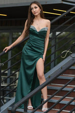 Ariane | Dark Green V Neck Beaded Satin Mermaid Prom Dress With Split