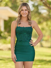 Bodycon Dark Green Spaghetti Straps Short Homecoming Dress with Appliques