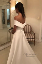 Modest Simple Ivory A Line Off Shoulder Wedding Dresses, Bridal Gown, MW517