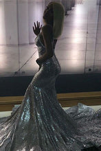 Long Mermaid V-Neck Sequins Backless Prom Dress