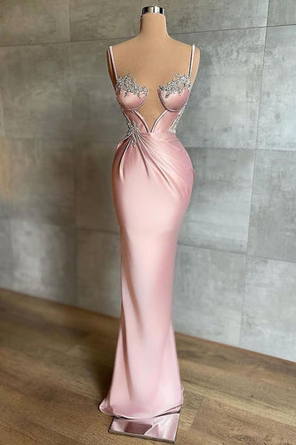 Long Mermaid Sweetheart Spaghetti Straps Satin Prom Dress with Beadings