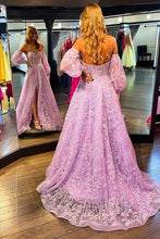 Sweetheart V Neck Blue Lace Appliques Long Prom Dress GJS448