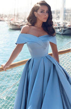 Ball Gown Off-shoulder Floor Length Blue Prom Dresses