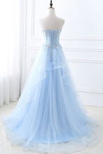 Ball Gown Sweetheart Tulle Sky Blue Prom Dress with Sequins