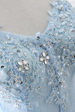 Ball Gown Sweetheart Tulle Sky Blue Prom Dress with Sequins
