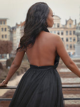 Ball Gown Tulle Ruffles V-neck Sleeveless Court Train Prom Dresses