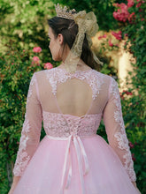 Ball Gown Tulle Scoop Lace Long Sleeves Prom Dresses