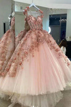 Princess Ball Gown Dusty Pink 3D Floral Appliques Tulle  Quinceanera Dress GJS749