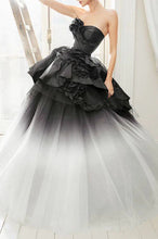 Ball Gown Ombre Tulle Strapless Long Prom Dresses, Tiered Quinceanera Dresses GJS753