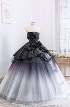 Ball Gown Ombre Tulle Strapless Long Prom Dresses, Tiered Quinceanera Dresses GJS753