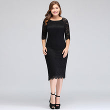 Bateau Tea Length Mermaid Plus size Lace Black Evening Dresses with sleeves