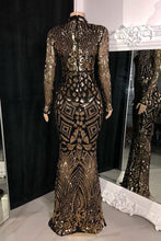 Beautiful Long Mermaid High Neck Lace Long Sleeves Prom Dress