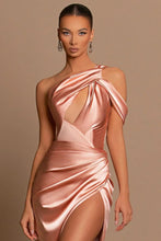Beautiful Long Mermaid One Shoulder Satin Prom Dress With Slit