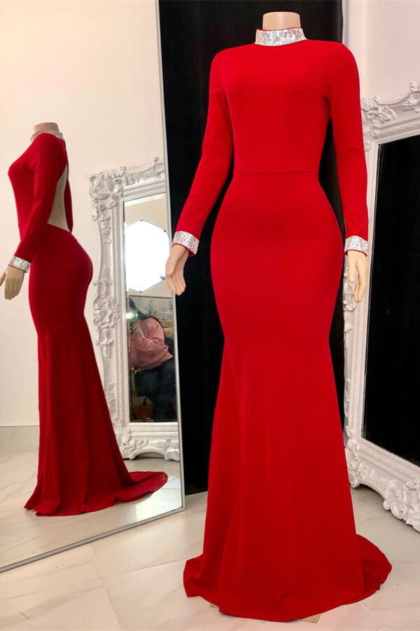 Beautiful Long Sleeves Backless High Neck Mermaid Prom Dress – Anna PromDress