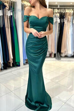 Beautiful Simple Long Dark Green Off-the-shoulder Mermaid Sleeveless Evening Dresses