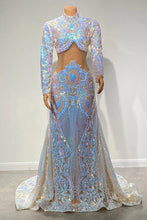 Beautiful Two Piece High-neck Long Sleeve Floor-length A-Line Prom Dresses