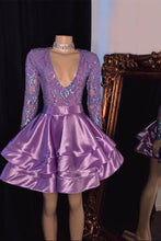Beautiful V-neck Mini Prom Dress With Long Sleeves