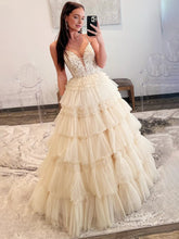 Hadlee | Black Beaded Spaghetti Strap Ruffle Tiered Ball Gown