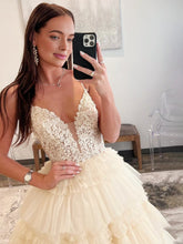 Hadlee | Black Beaded Spaghetti Strap Ruffle Tiered Ball Gown