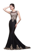 Black Crew Sweep-length Appliqued Mermaid Prom Dresses
