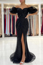 Black Evening Dresses in Long Glitter | Prom dresses with sleeves