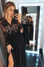 Black Floral Lace Long Sleeves Evening Maxi Dress