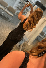 Black Mermaid Prom Dresses Open Back V Neck With Rhinestone GJS737