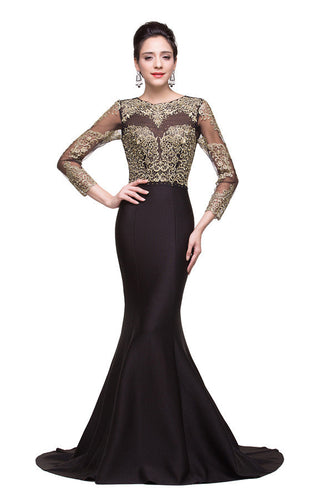 Black Mermaid Sweep-length Crew Formal Dresses