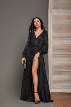 Glitter Puffy Sleeve Prom Dresses for Women Long with Slit Evening Formal Party Gown SYP01