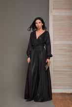 Glitter Puffy Sleeve Prom Dresses for Women Long with Slit Evening Formal Party Gown SYP01