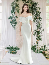 Wedding Dresses  Short Sleeve Off Shoulder Satin With Ruched