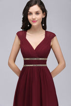 Burgundy Chiffon Sheath V Neck Long Evening Dresses