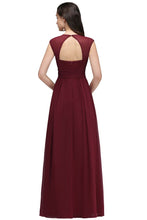Burgundy Chiffon Sheath V Neck Long Evening Dresses