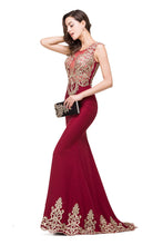 Burgundy Crew Sweep-length Mermaid Formal Dresses