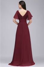 Burgundy Floor-length A-line Chiffon Prom Dress