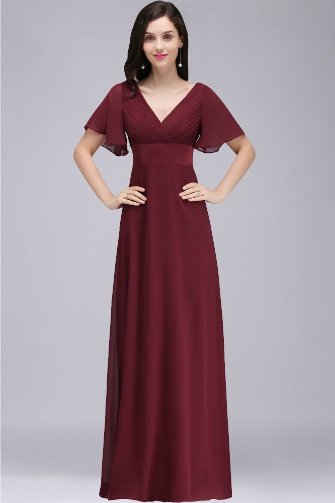 Burgundy Floor-length A-line Chiffon Prom Dress